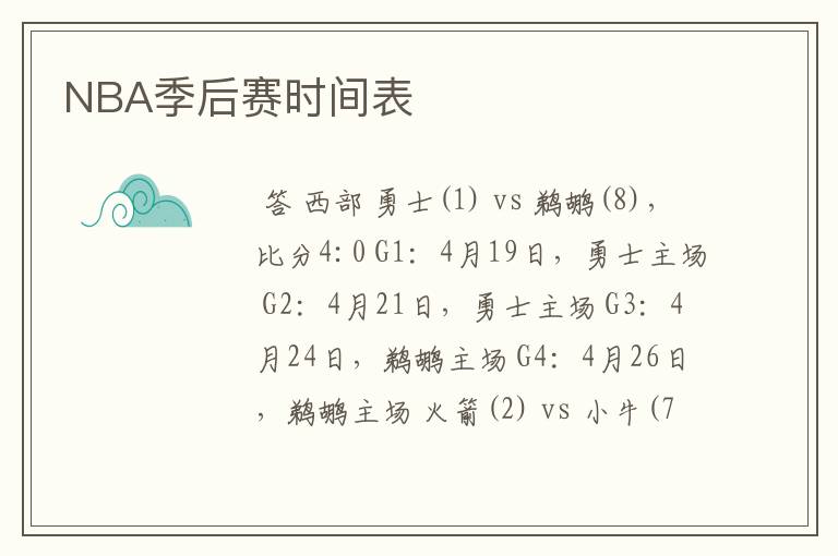 NBA季后赛时间表