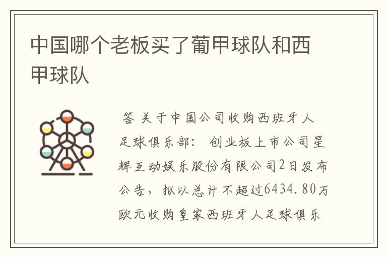 中国哪个老板买了葡甲球队和西甲球队