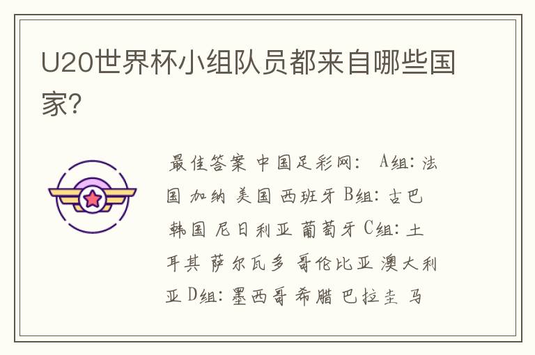 U20世界杯小组队员都来自哪些国家?