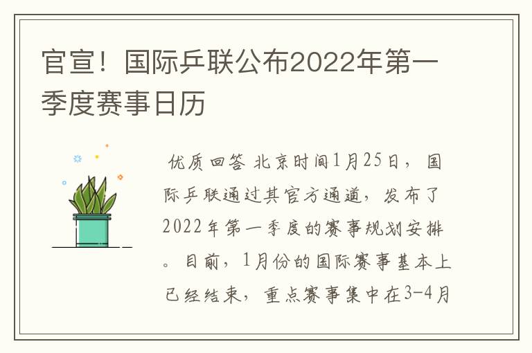 官宣!国际乒联公布2022年第一季度赛事日历