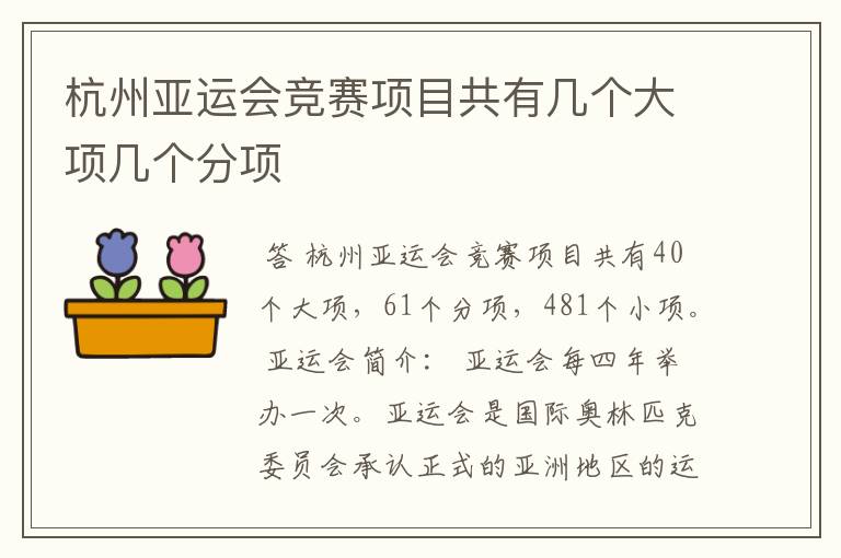 杭州亚运会竞赛项目共有几个大项几个分项
