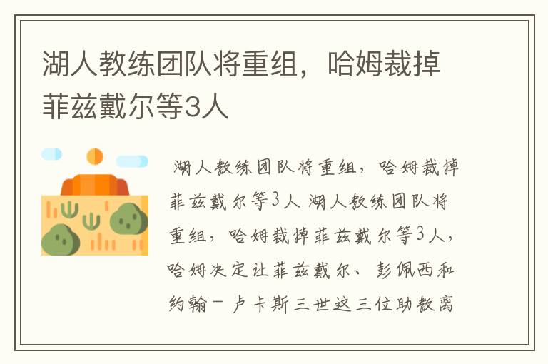湖人教练团队将重组,哈姆裁掉菲兹戴尔等3人