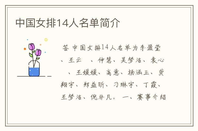 中国女排14人名单简介