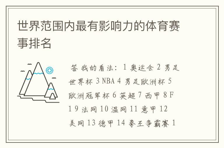 世界范围内最有影响力的体育赛事排名