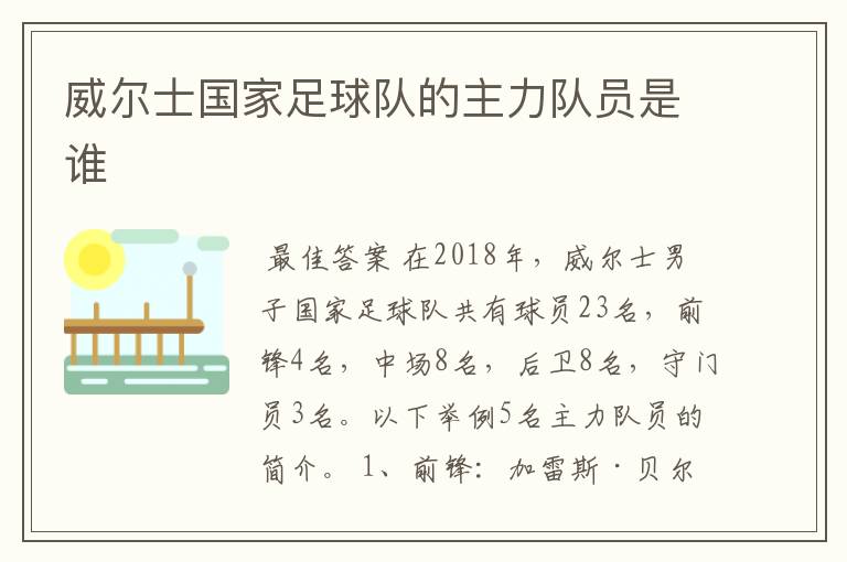 威尔士国家足球队的主力队员是谁