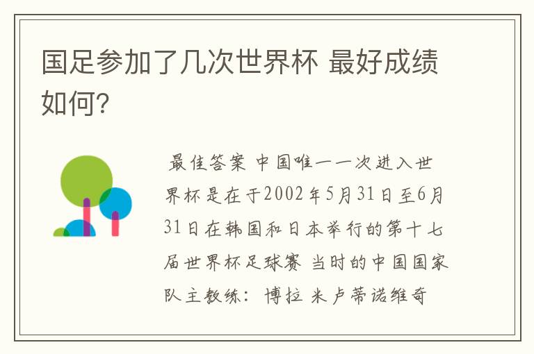 国足参加了几次世界杯 最好成绩如何?