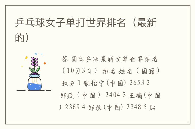 乒乓球女子单打世界排名(最新的)