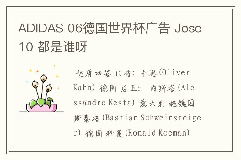 ADIDAS 06德国世界杯广告 Jose10 都是谁呀