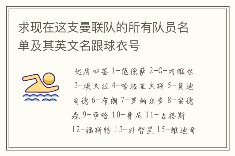 求现在这支曼联队的所有队员名单及其英文名跟球衣号