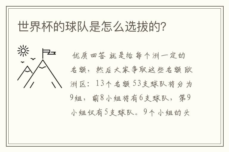 世界杯的球队是怎么选拔的?