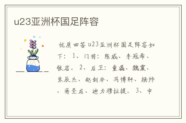 u23亚洲杯国足阵容