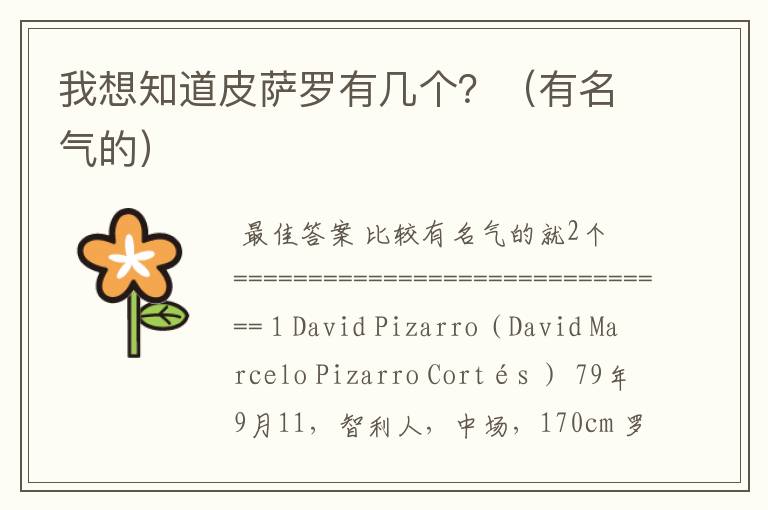 我想知道皮萨罗有几个?(有名气的)