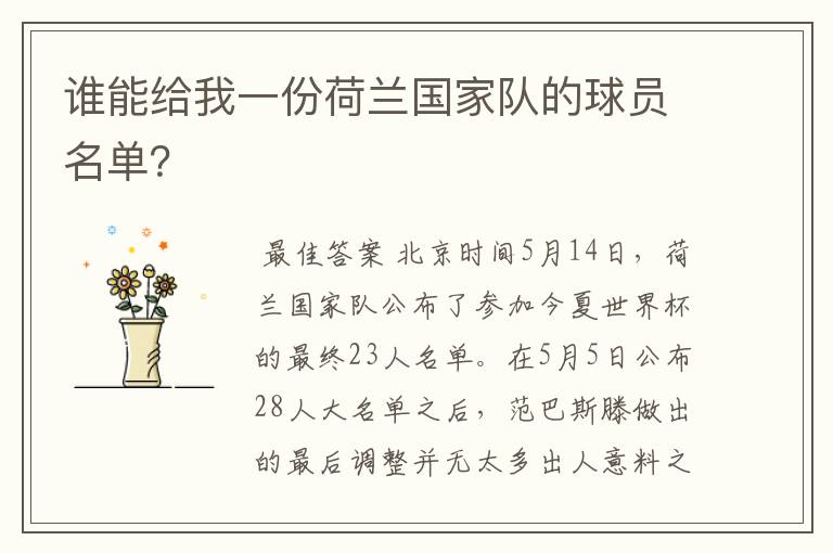 谁能给我一份荷兰国家队的球员名单?