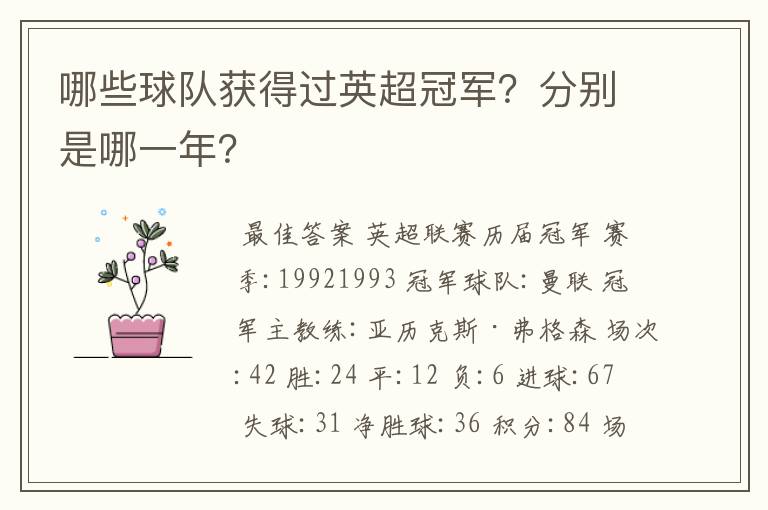 哪些球队获得过英超冠军?分别是哪一年?