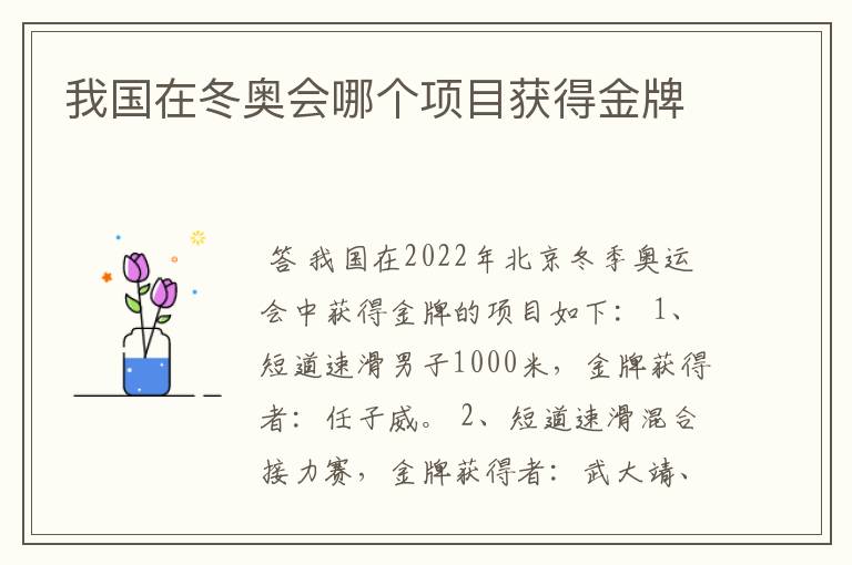 我国在冬奥会哪个项目获得金牌