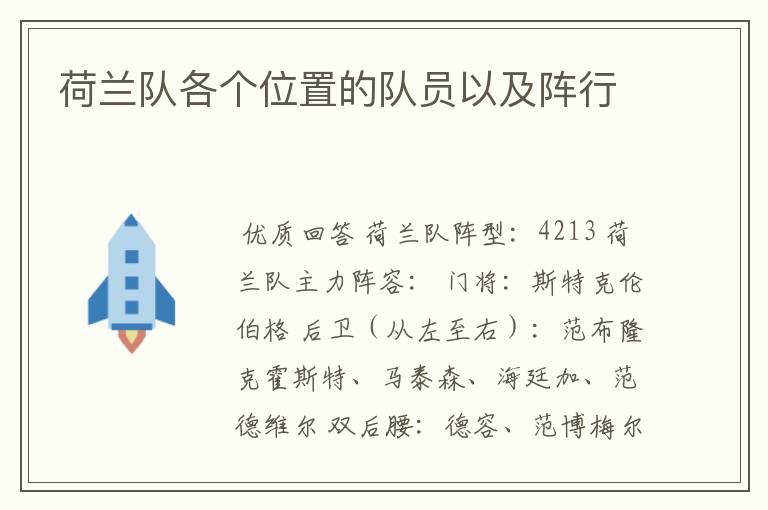 荷兰队各个位置的队员以及阵行