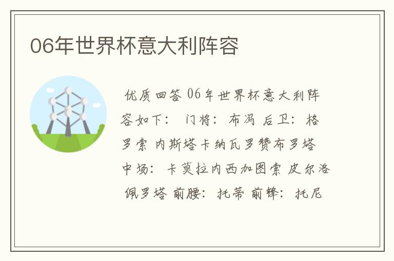 06年世界杯意大利阵容
