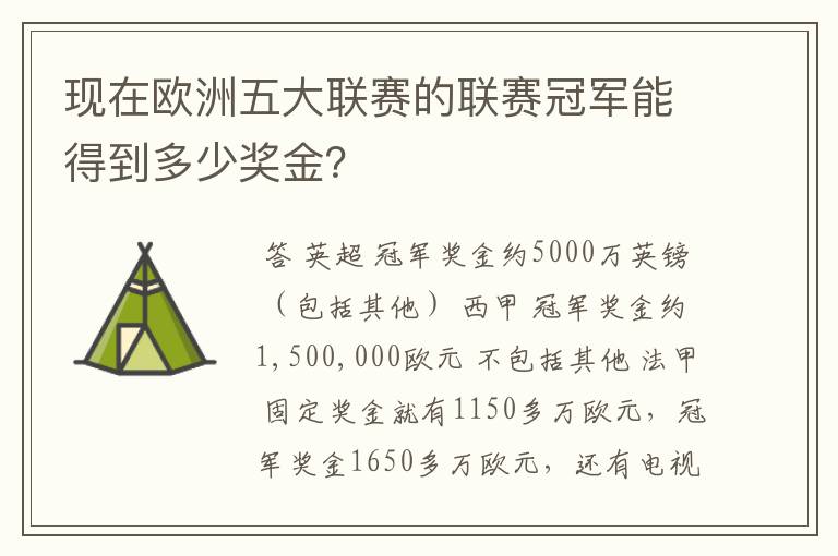 现在欧洲五大联赛的联赛冠军能得到多少奖金?