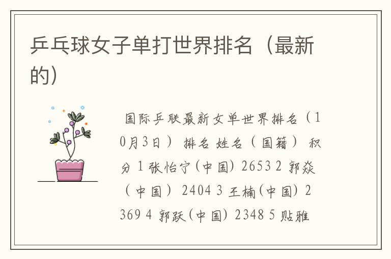乒乓球女子单打世界排名(最新的)