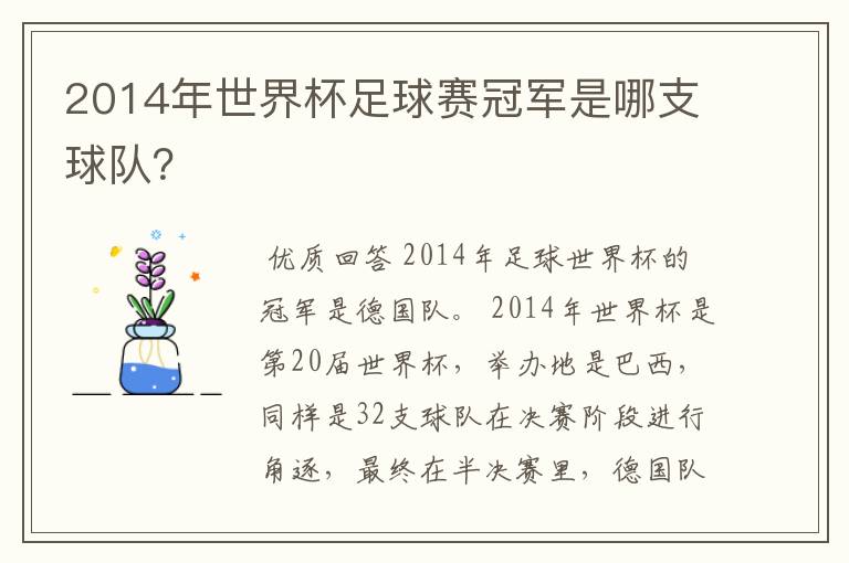 2014年世界杯足球赛冠军是哪支球队?