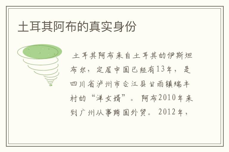 土耳其阿布的真实身份