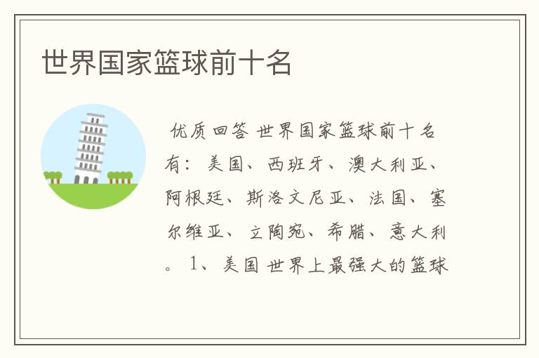 世界国家篮球前十名