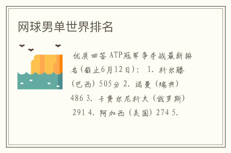 网球男单世界排名