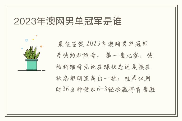 2023年澳网男单冠军是谁