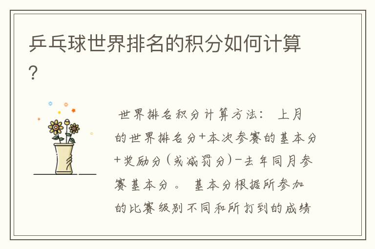 乒乓球世界排名的积分如何计算?