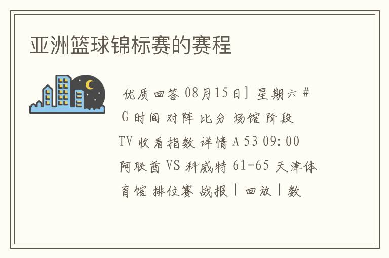 亚洲篮球锦标赛的赛程