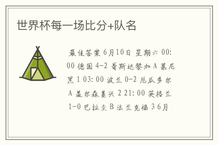 世界杯每一场比分+队名