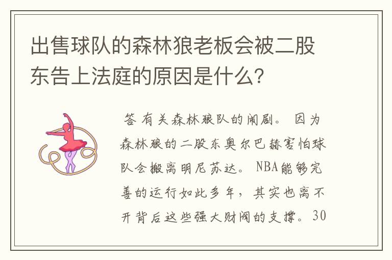 出售球队的森林狼老板会被二股东告上法庭的原因是什么?