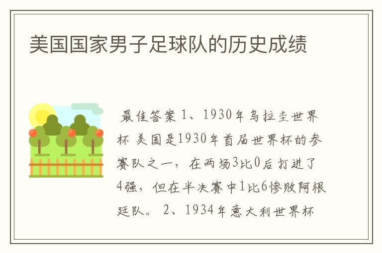 美国国家男子足球队的历史成绩
