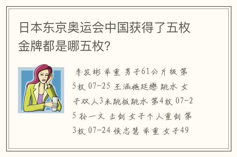 日本东京奥运会中国获得了五枚金牌都是哪五枚?