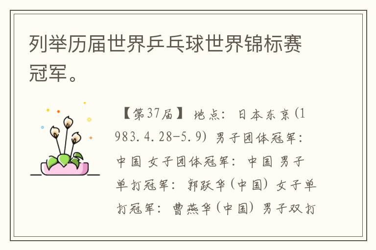 列举历届世界乒乓球世界锦标赛冠军。