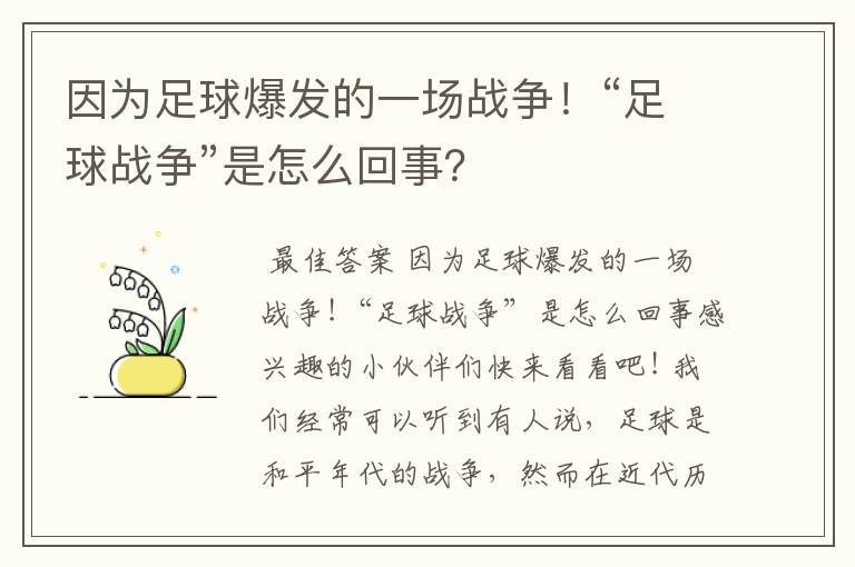 因为足球爆发的一场战争!“足球战争”是怎么回事?