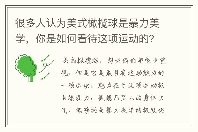 很多人认为美式橄榄球是暴力美学,你是如何看待这项运动的?