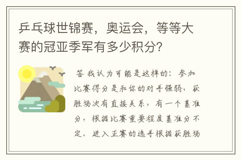 乒乓球世锦赛,奥运会,等等大赛的冠亚季军有多少积分?