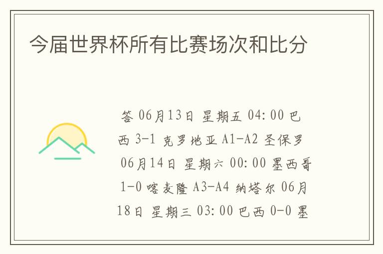 今届世界杯所有比赛场次和比分