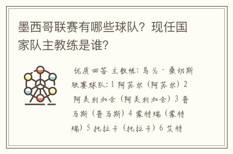 墨西哥联赛有哪些球队?现任国家队主教练是谁?