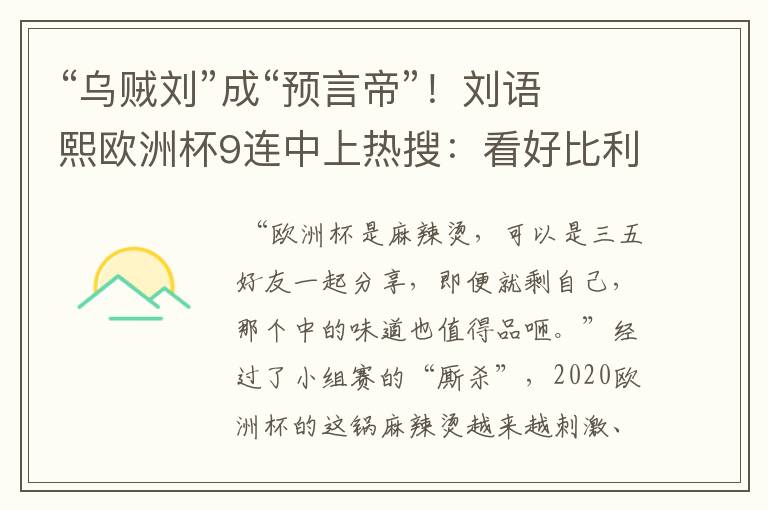 “乌贼刘”成“预言帝”!刘语熙欧洲杯9连中上热搜:看好比利时