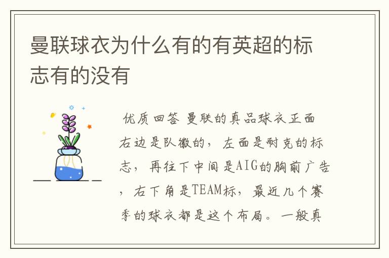曼联球衣为什么有的有英超的标志有的没有