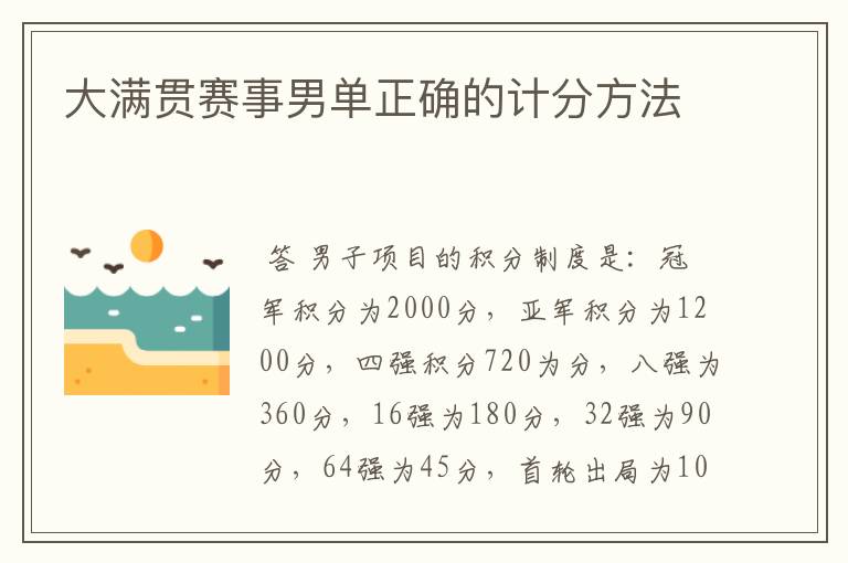 大满贯赛事男单正确的计分方法