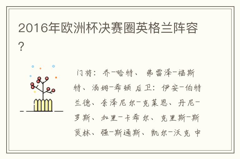 2016年欧洲杯决赛圈英格兰阵容?