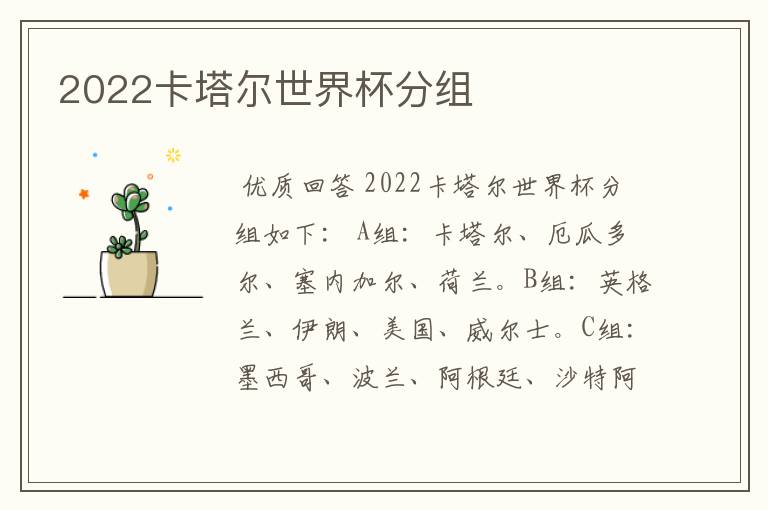 2022卡塔尔世界杯分组