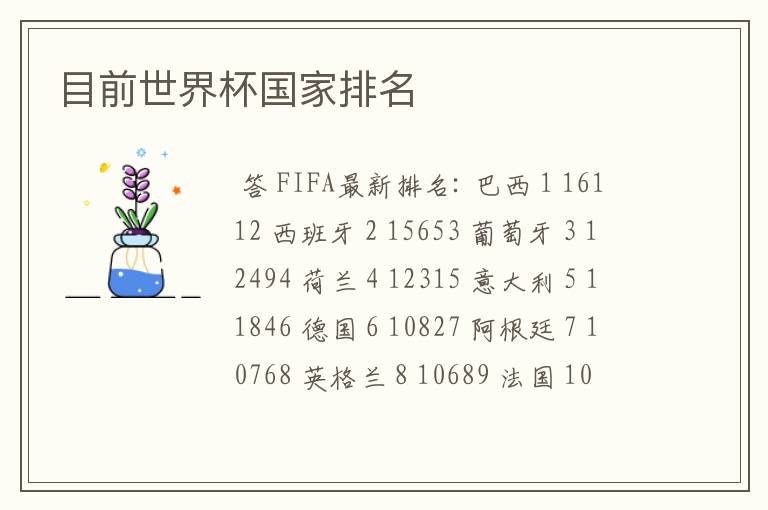 目前世界杯国家排名
