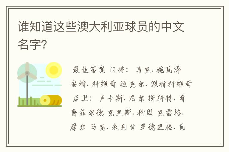 谁知道这些澳大利亚球员的中文名字?