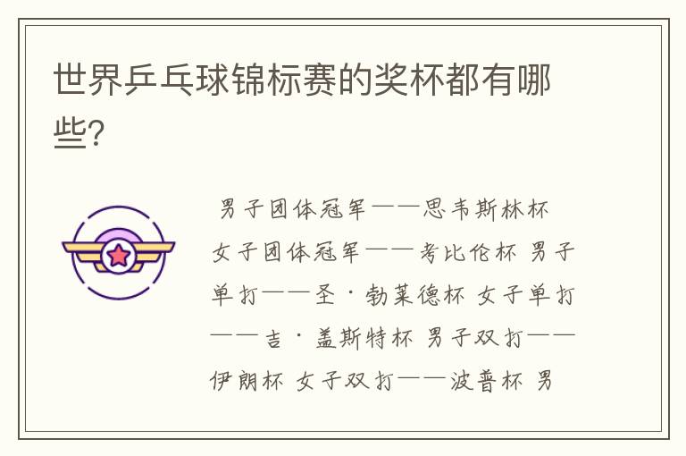 世界乒乓球锦标赛的奖杯都有哪些?