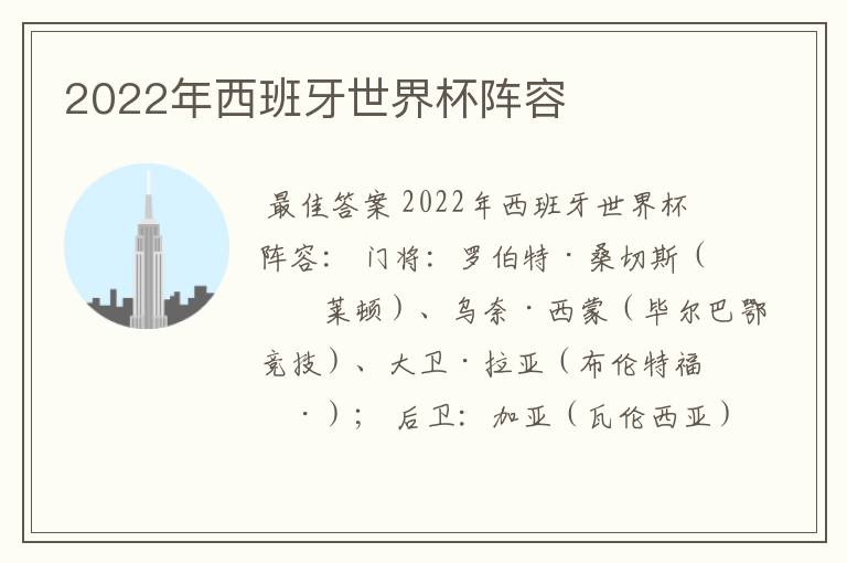 2022年西班牙世界杯阵容