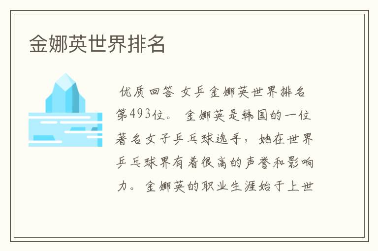 金娜英世界排名